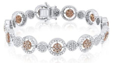 5.4CT WHITE & PINK DIAMOND 14KT WHITE GOLD CLUSTER HALO CLASSIC TENNIS BRACELET