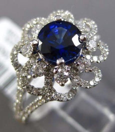 WIDE 1.92CT DIAMOND & AAA SAPPHIRE 14KT WHITE GOLD FLOWER HALO ENGAGEMENT RING