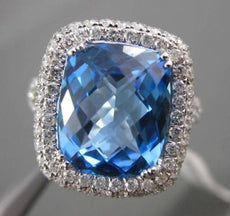 ESTATE LARGE 7.15CTW DIAMOND & AAA BLUE TOPAZ 14KT WHITE GOLD FILIGREE FUN RING