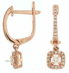 ESTATE .35CT DIAMOND 14KT ROSE GOLD 3D CLASSIC ROUND SQUARE LEVERBACK EARRINGS