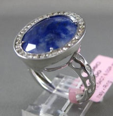 ANTIQUE .54CT DIAMOND & EXTRA FACETED SAPPHIRE 14K WHITE GOLD FILIGREE OVAL RING