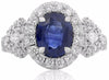 GIA CERTIFIED 4.36CT DIAMOND & AAA SAPPHIRE 18K WHITE GOLD THREE STONE HALO RING