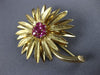 ANTIQUE LARGE .70CT AAA RUBY 14KT YELLOW GOLD 3D FLOWER LEAF BROOCH PIN #20226