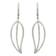 ESTATE .60CT DIAMOND 18K WHITE GOLD CLASSIC LEAF TEAR DROP LOVE HANGING EARRINGS