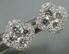 ESTATE .75CT DIAMOND 18KT WHITE GOLD ROUND INVISIBLE 4 LEAF CLOVER STUD EARRINGS