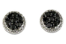 .81CT WHITE & BLACK DIAMOND 14KT WHITE GOLD 3D CLUSTER FLOWER HALO STUD EARRINGS