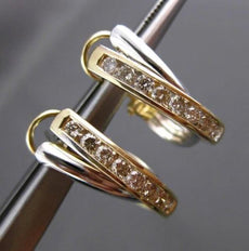 ESTATE LARGE 1.10CT DIAMOND 14KT TWO TONE GOLD 3D X LOVE CLIP ON EARRINGS #24329