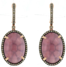 LARGE 25.23CT CHOCOLATE FANCY DIAMOND & AAA AMETHYST 14K ROSE GOLD HALO EARRINGS