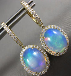 ESTATE 7.86CT DIAMOND & AAA OPAL 14K YELLOW GOLD HALO FILIGREE HANGING EARRINGS