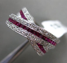 ESTATE WIDE 2.04CT DIAMOND & AAA RUBY 14KT WHITE GOLD 3D CRISS CROSS LOVE RING