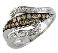 .54CT WHITE & CHOCOLATE FANCY DIAMOND 14K WHITE GOLD 3D PAVE LOVE KNOT LEAF RING