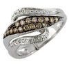 .54CT WHITE & CHOCOLATE FANCY DIAMOND 14K WHITE GOLD 3D PAVE LOVE KNOT LEAF RING