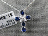 ESTATE 1.01CT DIAMOND & AAA SAPPHIRE 14KT WHITE GOLD 3D FILIGREE CROSS PENDANT