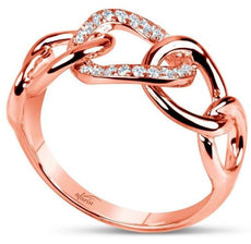 ESTATE .15CT DIAMOND 18KT ROSE GOLD 3D CLASSIC MULTI LINK FRIENDSHIP LOVE RING