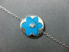 ESTATE WIDE .04CT DIAMOND & TURQUOISE 18K WHITE GOLD 3D FLOWER CIRCULAR BRACELET