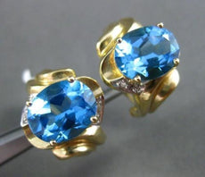 ESTATE LARGE 6.24CT DIAMOND & AAA BLUE TOPAZ 14KT TWO TONE GOLD CLIP ON EARRINGS