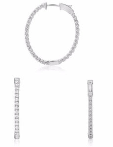 ESTATE 1.38CT DIAMOND 14KT WHITE GOLD 3D OVAL INSIDE OUT HOOP HANGING EARRINGS