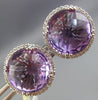 ESTATE LARGE 9.98CT DIAMOND & AAA AMETHYST 14K WHITE GOLD HALO FILIGREE EARRINGS