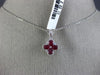 ESTATE .74CT DIAMOND & AAA RUBY 18KT WHITE GOLD 3D 4 LEAF CLOVER FLOWER PENDANT