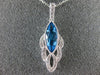ESTATE 1.36CT DIAMOND & AAA BLUE TOPAZ 14KT WHITE GOLD 3D TEAR DROP LEAF PENDANT