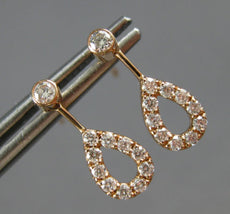 ESTATE .26CT DIAMOND 14KT ROSE GOLD 3D TEAR DROP CLASSIC HANGING EARRINGS