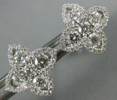 ESTATE .91CT DIAMOND 18KT WHITE GOLD 3D 4 LEAF CLOVER FLOWER STAR STUD EARRINGS