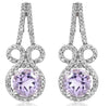 2CT DIAMOND & AAA PINK AMETHYST 14KT WHITE GOLD ROUND BOW SHAPE HANGING EARRINGS