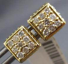 ESTATE .40CT ROUND CUT DIAMOND 14K YELLOW GOLD CLASSIC SQUARE ROPE STUD EARRINGS