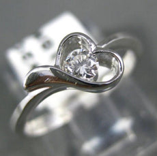 ESTATE .18CT DIAMOND 18K WHITE GOLD 3D SOLITAIRE OPEN HEART LOVE FUN RING #20423
