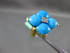 ESTATE LARGE .10CT DIAMOND & AAA TURQUOISE 18KT YELLOW GOLD SQUARE FILIGREE RING