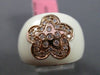 ESTATE WIDE .20CT DIAMOND 14KT ROSE GOLD 3D WHITE ENAMEL FLOWER ETOILE RING 15mm