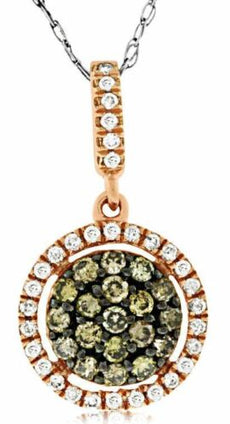 .41CT WHITE & CHOCOLATE FANCY DIAMOND 14KT ROSE GOLD CLUSTER FLOWER HALO PENDANT