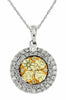 1.05CT WHITE & FANCY YELLOW DIAMOND 14KT WHITE GOLD CLUSTER FLOWER HALO PENDANT