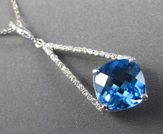ESTATE LARGE 4.52CT DIAMOND & AAA BLUE TOPAZ 14KT WHITE GOLD TRIANGULAR PENDANT