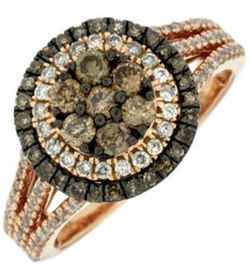.98CT WHITE & CHOCOLATE FANCY DIAMOND 14K ROSE GOLD 3D ROUND CLUSTER FLOWER RING