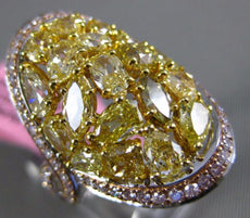 LARGE 4.1CT PINK & FANCY YELLOW DIAMOND 18K TRI COLOR GOLD 3D OVAL INFINITY RING