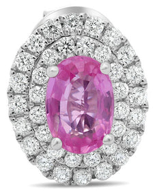 ESTATE 1.71CT DIAMOND & AAA PINK SAPPHIRE 18KT WHITE GOLD  OVAL 3D STUD EARRINGS