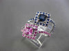 ANTIQUE 3.58CT PINK & BLUE SAPPHIRE 18KT WHITE GOLD 3D SQUARE HALO WAVE FUN RING