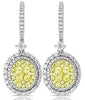 2.98CT WHITE & FANCY YELLOW DIAMOND 14K WHITE GOLD HALO CLUSTER HANGING EARRINGS