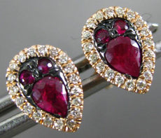 ESTATE .57CT DIAMOND & AAA RUBY 14KT ROSE GOLD CLASSIC PEAR HALO STUD EARRINGS