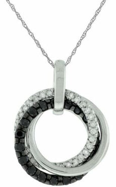 .50CT WHITE & BLACK DIAMOND 14KT WHITE GOLD 3D CIRCLE OF LIFE LOVE KNOT PENDANT