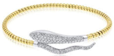 1.26CT DIAMOND 18KT 2 TONE GOLD PAVE CRISS CROSS SNAKE FLEXIBLE BANGLE BRACELET