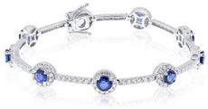 6.52CT ROUND DIAMOND & AAA SAPPHIRE 14KT WHITE GOLD HALO CLASSIC TENNIS BRACELET