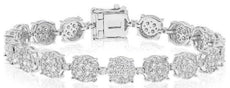 4.15CT DIAMOND 18KT WHITE GOLD 3D MULTI FLOWER CLUSTER CLASSIC TENNIS BRACELET