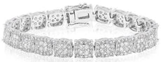 5.09CT DIAMOND 18KT WHITE GOLD 3D MULTI FLOWER CLUSTER CLASSIC TENNIS BRACELET