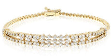 1.39CT ROUND & BAGUETTE DIAMOND 18KT YELLOW GOLD 3 ROW CLUSTER TENNIS BRACELET