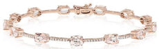 5.86CT DIAMOND & AAA MORGANITE 14KT ROSE GOLD 3D ROUND & OVAL TENNIS BRACELET