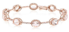 9.62CT DIAMOND & AAA MORGANITE 14KT ROSE GOLD OVAL & ROUND HALO TENNIS BRACELET
