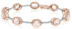9.58CT DIAMOND & AAA MORGANITE 14KT ROSE GOLD 3D ROUND & OVAL TENNIS BRACELET