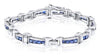 6.57CT BAGUETTE DIAMOND & AAA PRINCESS SAPPHIRE 14KT WHITE GOLD TENNIS BRACELET